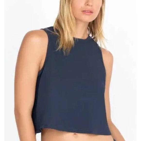 Johnny Was Calme NWT Cross Back Tank Deep Navy Outer Space Cropped Tank Top L - Picture 2 of 7